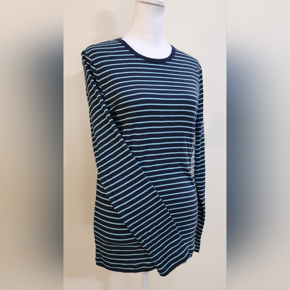 NWT GAP Navy Blue and Light Blue Long Sleeve Knit Top Women's Size L